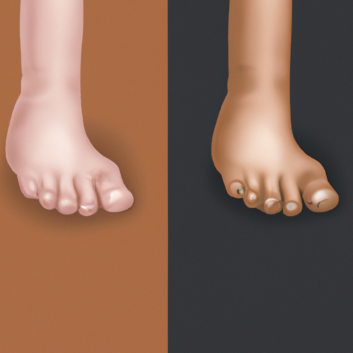 5. תמונה זו לצד זו של כף רגל רגילה וכף רגל עם נפיחות ועיוותים