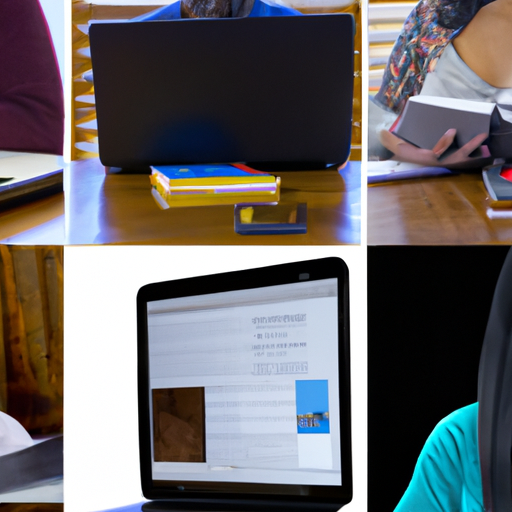 תמונת קולאז' המתארת אנשים מגוונים העוסקים בלמידה מקוונת באמצעות מכשירים שונים.